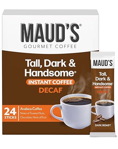 Maud's Dark Roast Decaf Instant Coffee, 24 ct, 100% Arabica Coffee, Instant Hot or Iced Coffee - Just add water