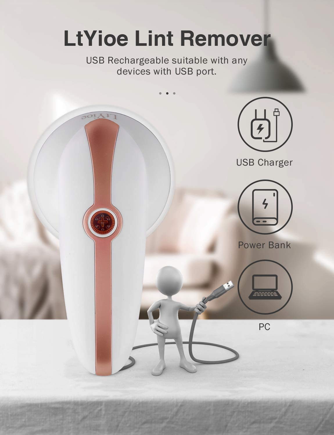 Lint Remover Shaver LtYioe Fabric Shaver USB Rechargeable Sweater Shaver Fabric Fuzz Remover with 2 Blades and Clean Brush, Battery Operated