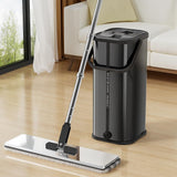 SWIFTIRON Flat Mop and Bucket for Home with Extra Refills, Stainless Steel Mop and Bucket with Wringer, Hands-Free Mop, Wet and Dry Use Mop with Long