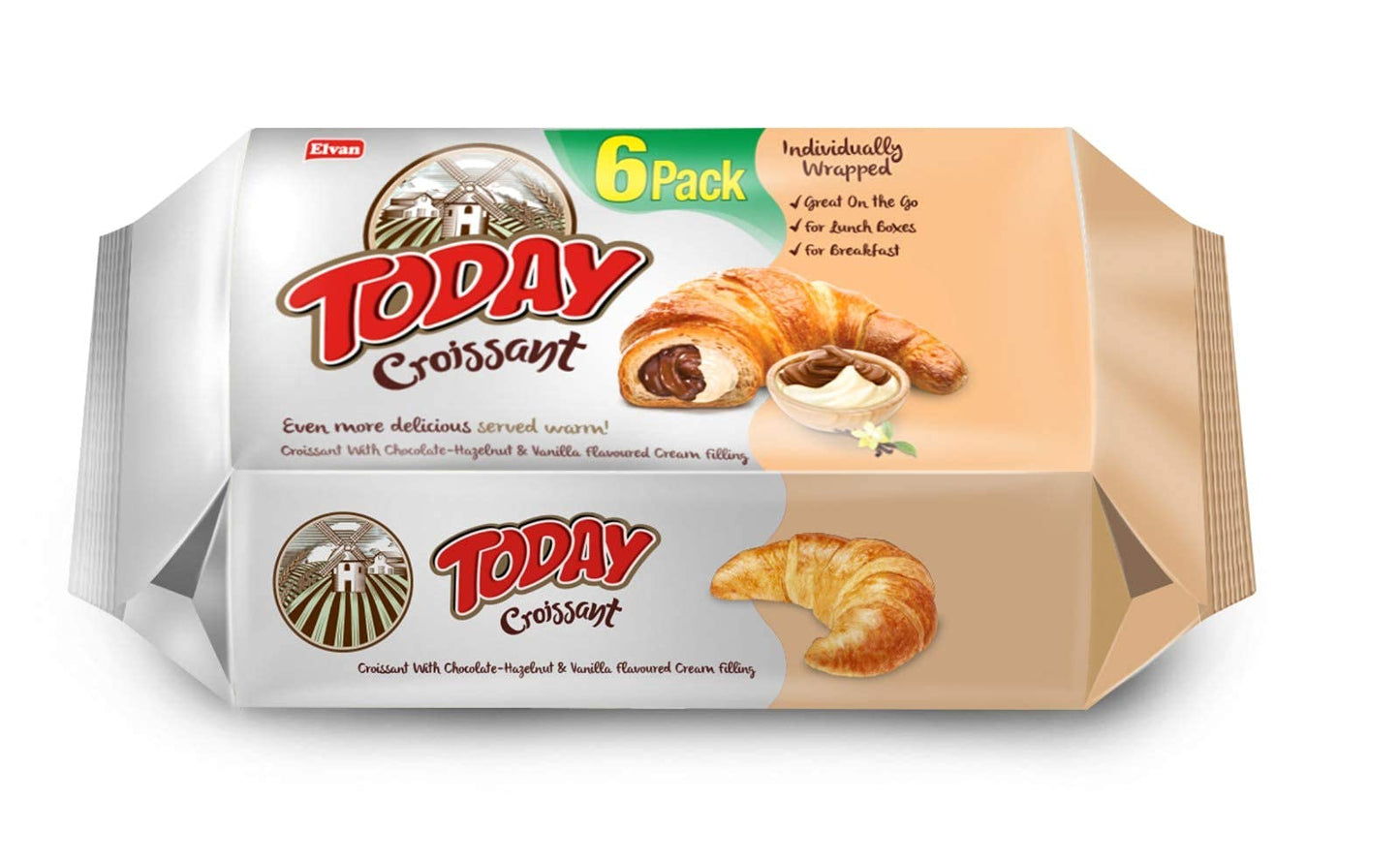 Elvan Today Chocolate & Vanilla Croissants (Pack of 6) | Individually Wrapped, Buttery Soft Croissant, Ready to eat Breakfast Pastry, or Lunchbox