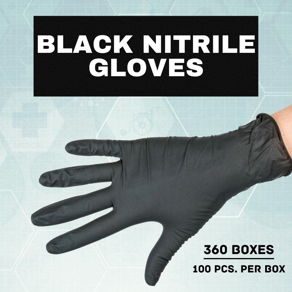 PackagingSuppliesByMail Nitrile Gloves, Latex-Free Disposable Gloves, Powder-Free, Black, Size Extra Small, 5 Mil Thick, Pack of 36000