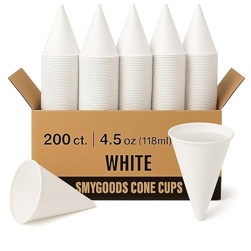 Smygoods Disposable White Paper Cone Cups (Pack of 200-4.5 oz) Eco-Friendly, Leak-Proof, Ideal for Events, Water Coolers, Quick Hydration & Efficient
