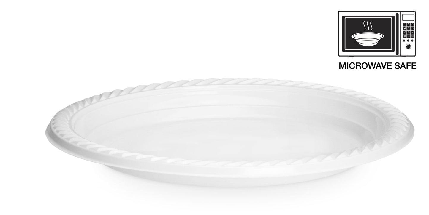 Basix 9 inch Plastic Plates Microwave Safe 100 Count, White