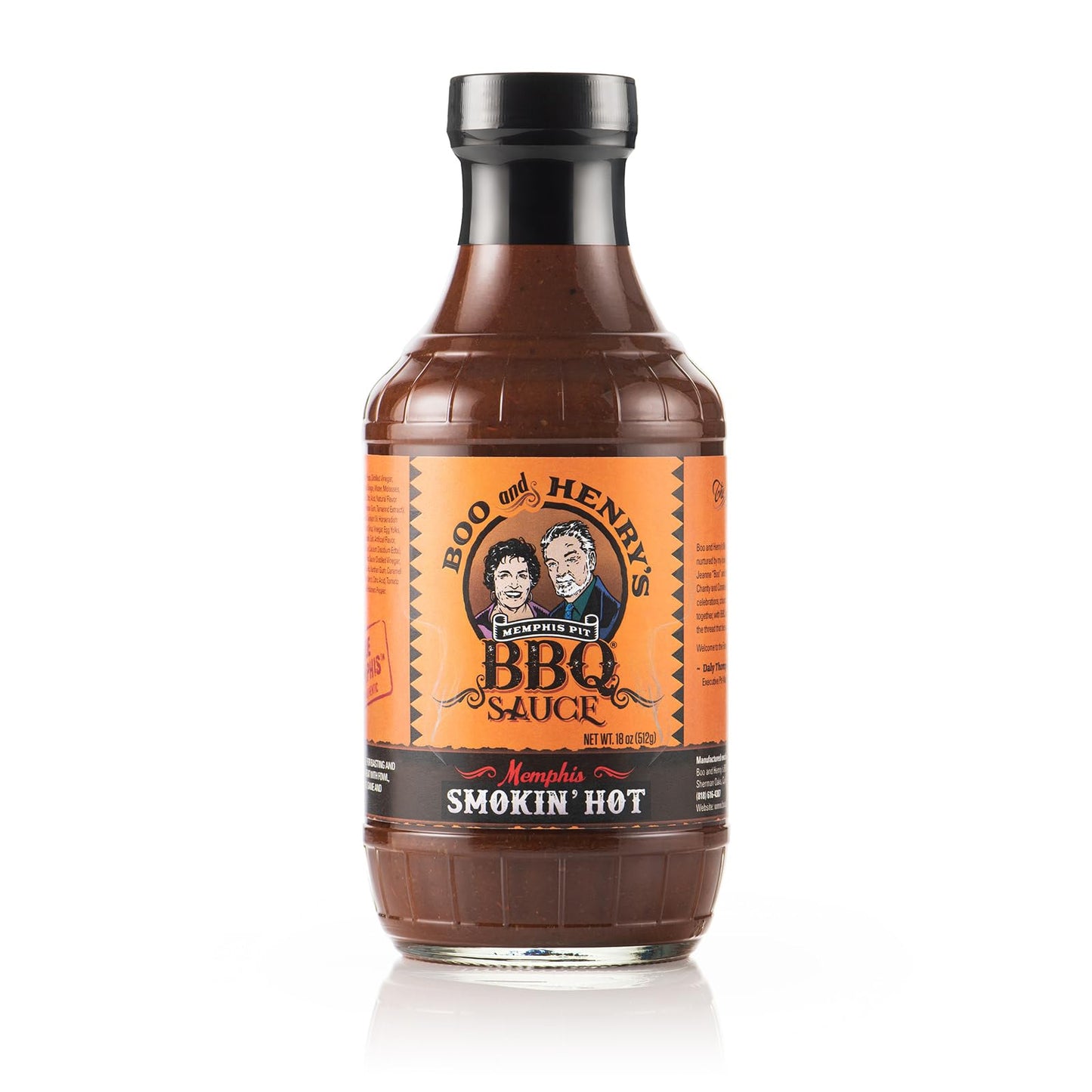 Boo and Henry's BBQ Smokin' Hot Barbecue Sauce, True Memphis Style Barbecue Sauce with Habanero and XX-Hot Cayenne, No Preservatives, Gluten-Free, 18