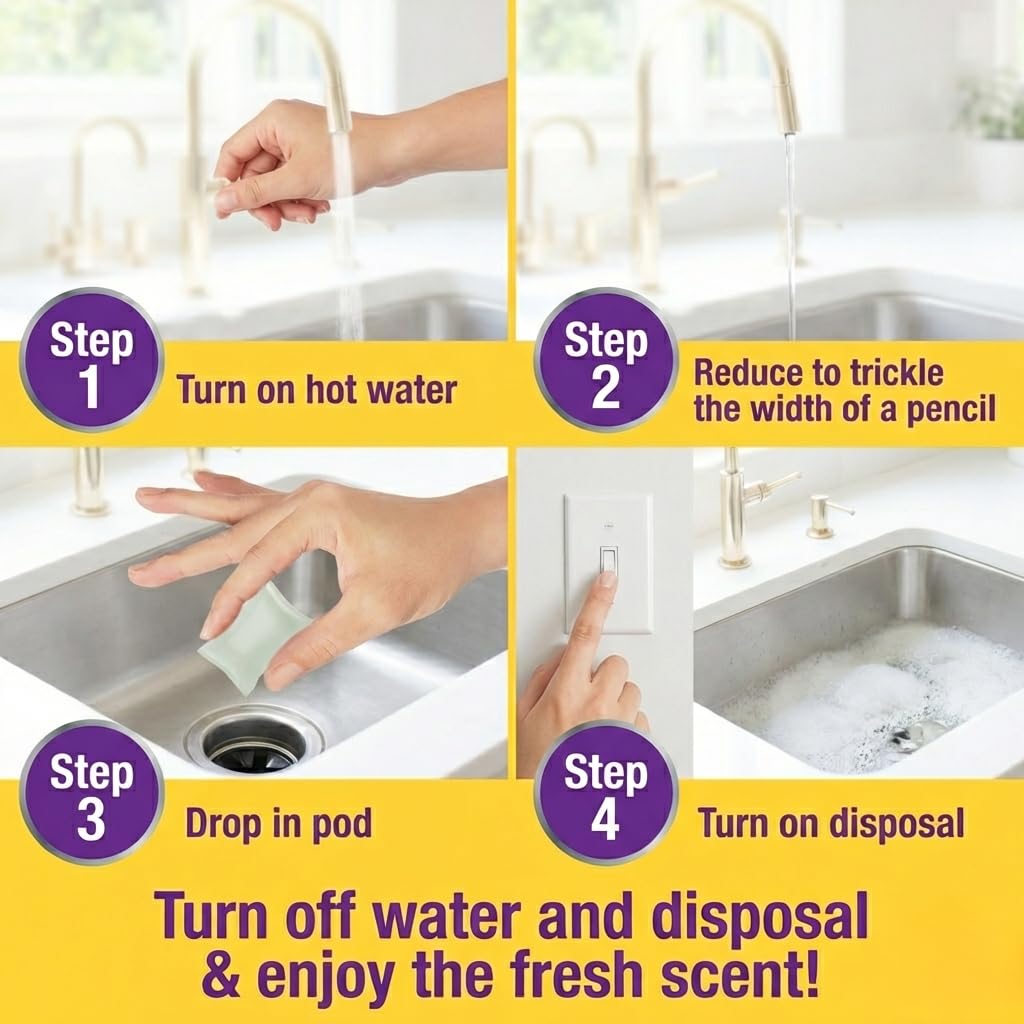 iFLO Foaming Garbage Disposal Cleaner Pods with iFLOBiotic - Powerful Garbage Disposal Foaming Action for Sink, Food Waste & Odor Removal - Disposal