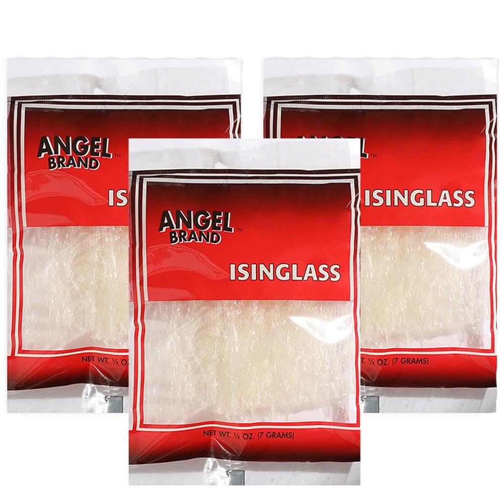 Angel Brand Isinglass 0.25 oz Pouch Pack of 3 - Sourced from Red Sea Algae - Agar Agar Primarily used as a thickening agent in soups, jellies