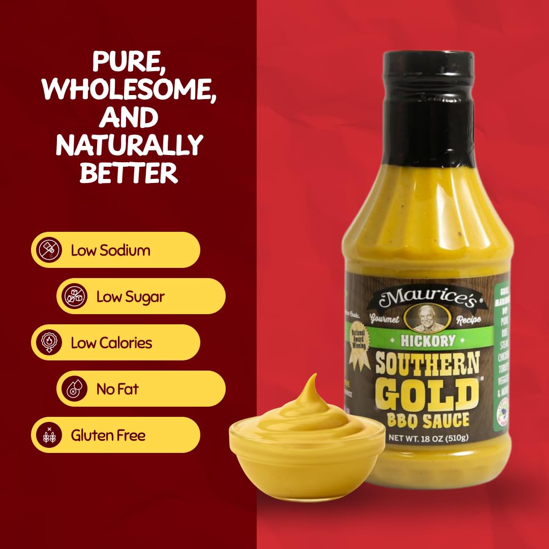Maurice’s Southern Gold BBQ Sauce, Hickory - Smoke-Kissed Carolina Gold Barbecue Sauce - Authentic Southern Carolina Barbeque Dressing - Mustard Based