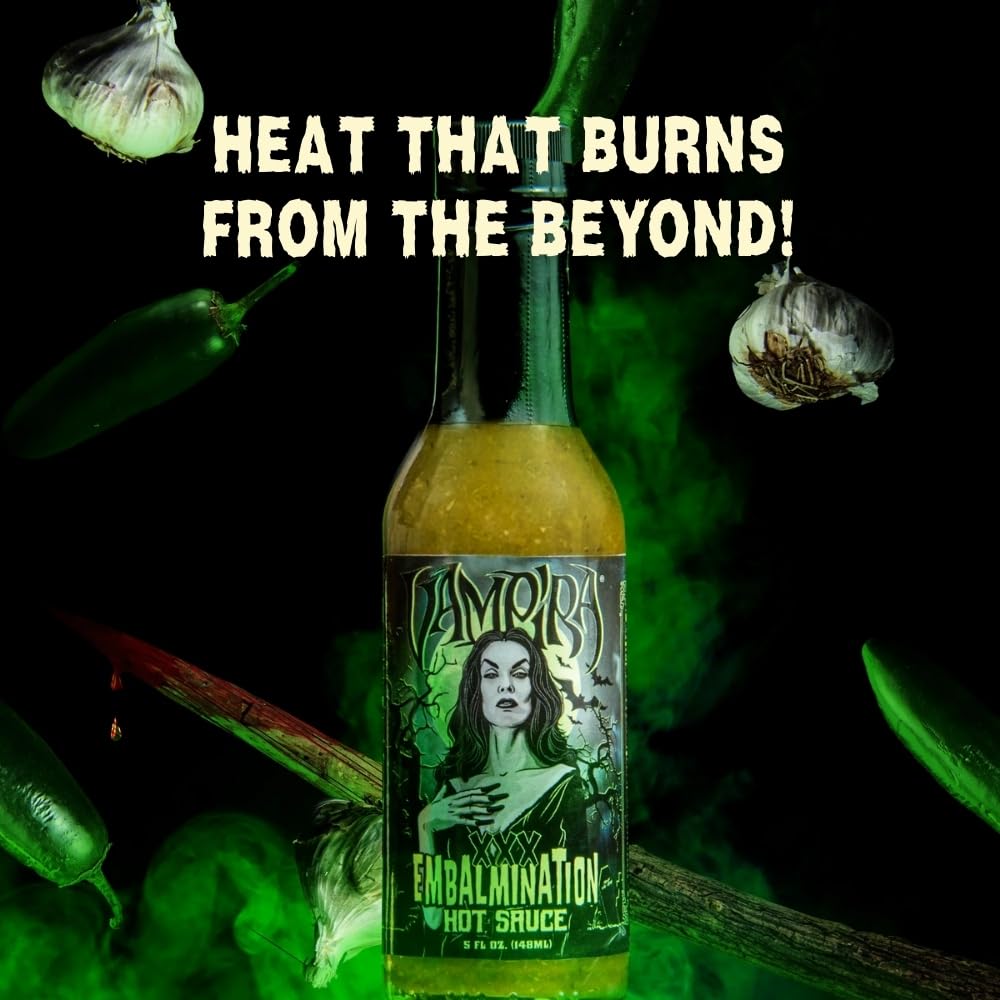 Hellfire Hot Sauce Vampira XXX Embalmination - Green Salsa Verde Gourmet Hot Sauce With Carolina Reaper Peppers, 5 oz.