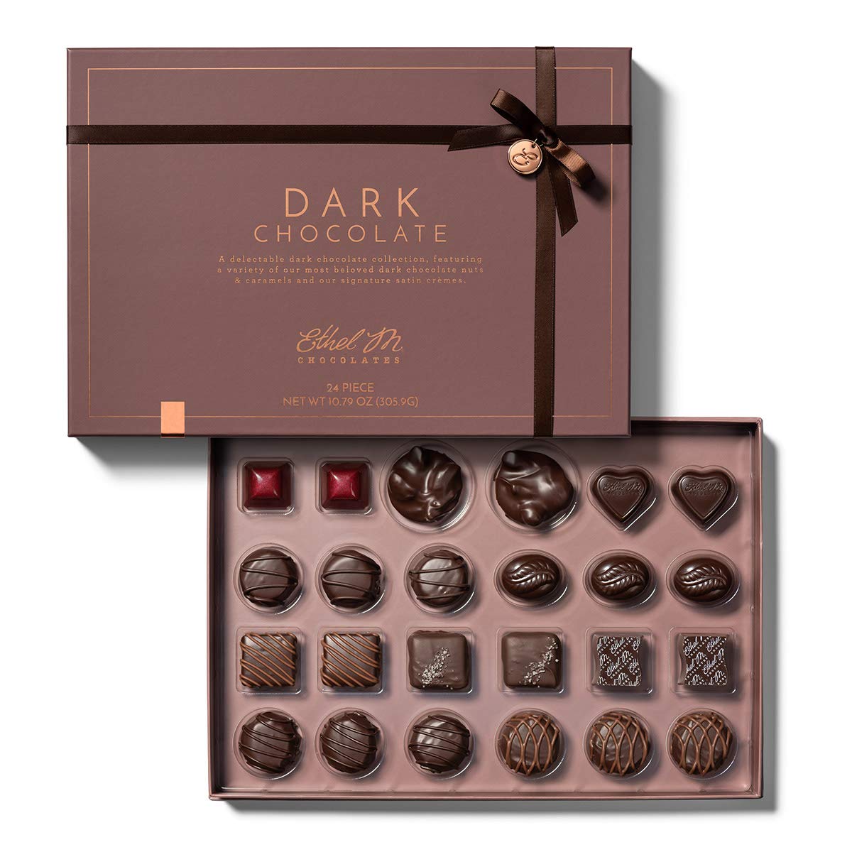 Ethel M Chocolates 24 Piece Premium Dark Chocolate Collection Assortment Candy Gift Box ? Exotic flavors, lemon, vanilla, caramel and more