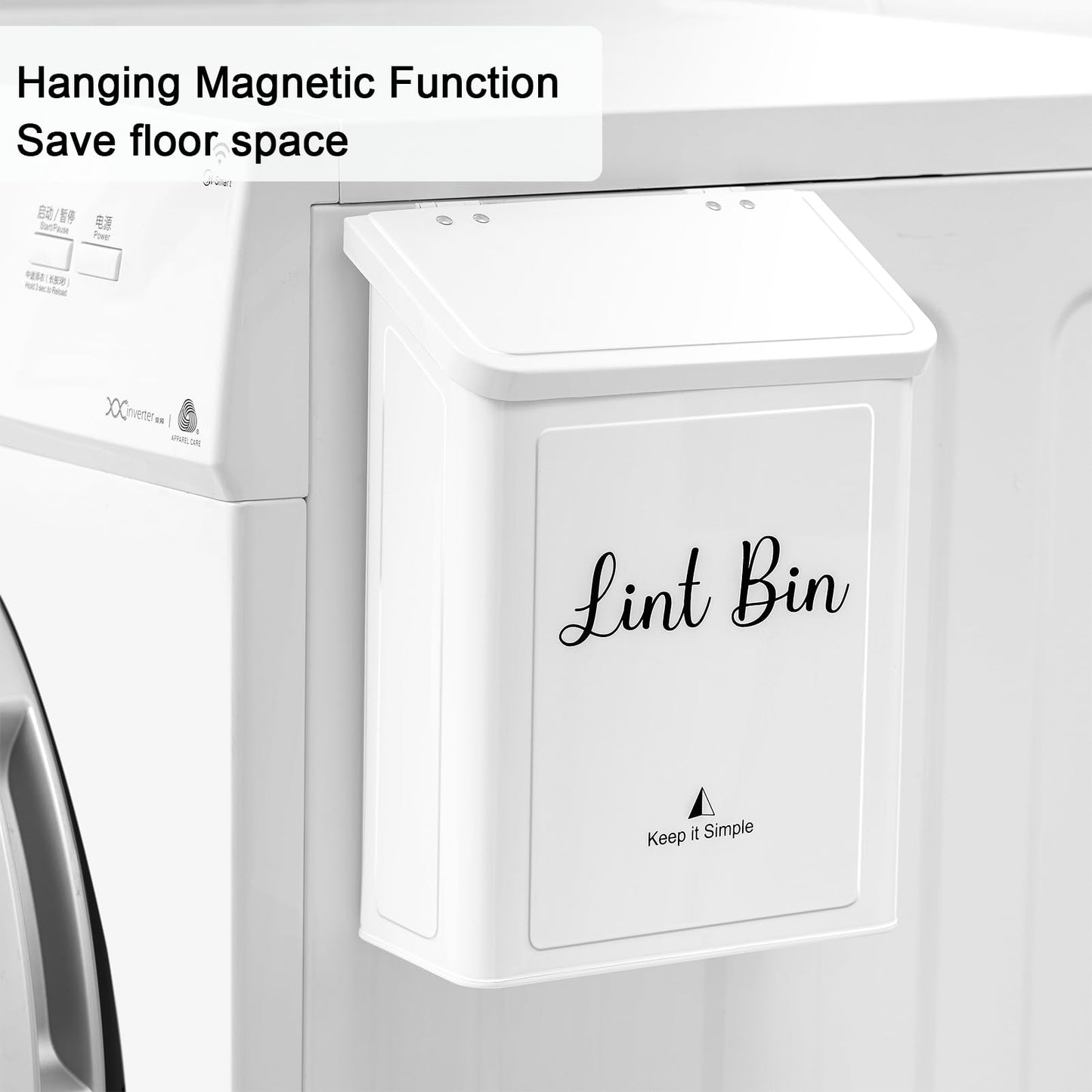 SUBEKYU Magnetic Lint Bin for Laundry Room, Wall Mounted Metal Lint Box Holder Trash Can with Lid for Dryer,Lint Basket for Laundry Room