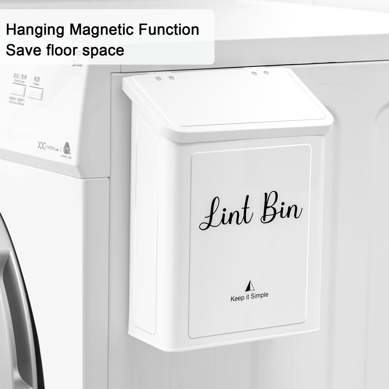 SUBEKYU Magnetic Lint Bin for Laundry Room, Wall Mounted Metal Lint Box Holder Trash Can with Lid for Dryer,Lint Basket for Laundry Room