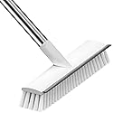 Floor Scrub Brush with Squeegee & Firm Long Handle, 2 in 1 Scrape & Brush Stiff Bristle Scrubber for Cleaning Tub, Tile, Bathroom, Patio, Kitchen