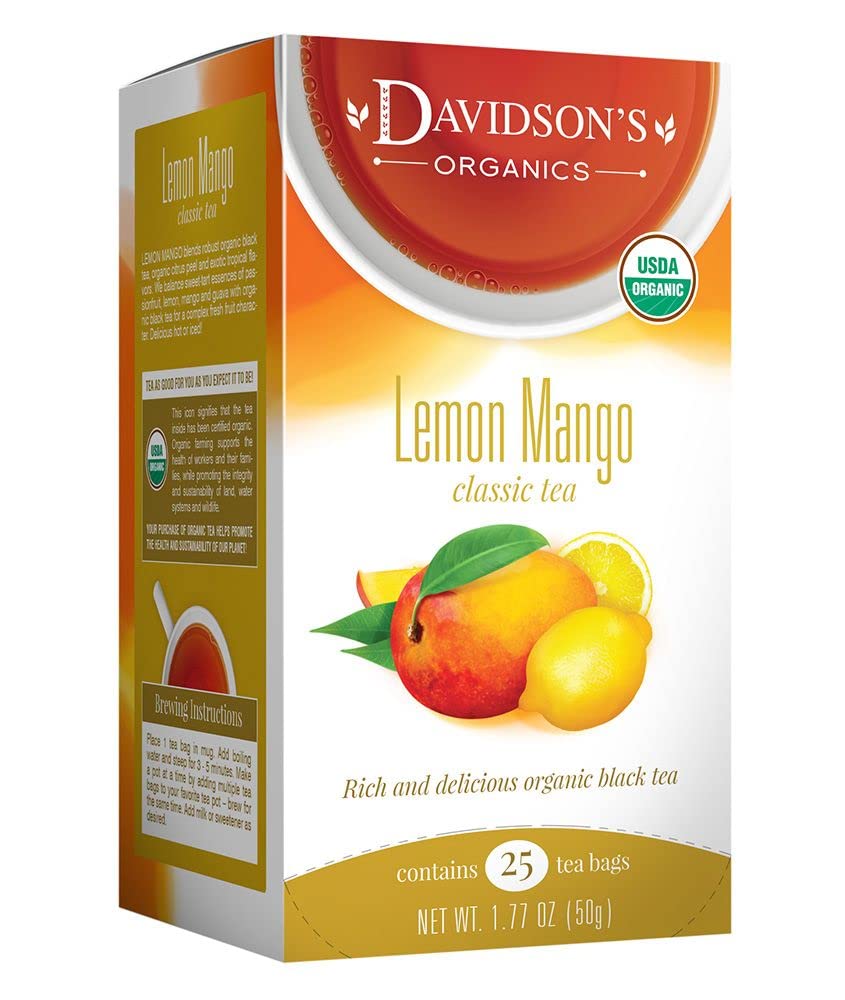 Davidson's Organics, Lemon Mango, 25-count Tea Bags, Pack of 6