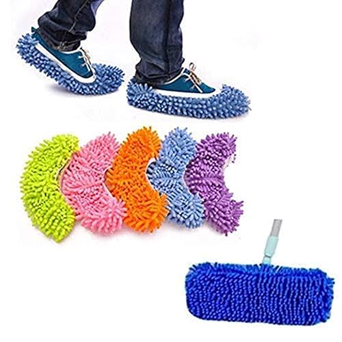 Yueiehe 5 Pairs (10 Pieces) Multi-Function Dust Duster Mop Slippers Shoes Cover, Soft Washable Reusable Microfiber Foot Socks Floor Cleaning Tools