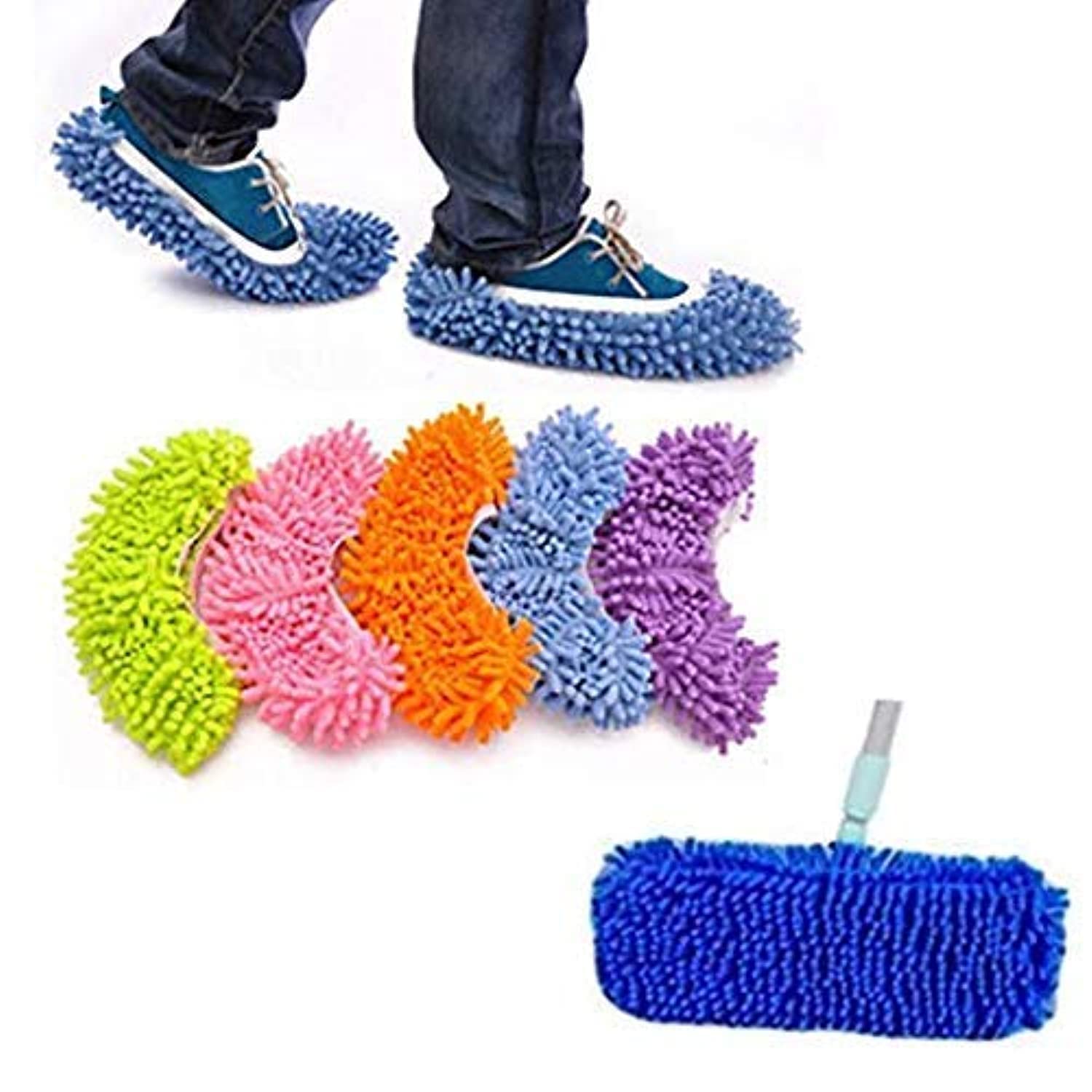 Yueiehe 5 Pairs (10 Pieces) Multi-Function Dust Duster Mop Slippers Shoes Cover, Soft Washable Reusable Microfiber Foot Socks Floor Cleaning Tools