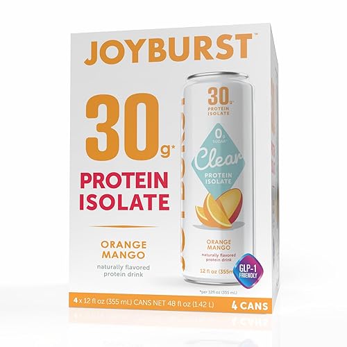 *NEW* Joyburst Clear Protein Isolate Beverage - Orange Mango Flavour, 30g of Protein, 0g of Sugar (4 count)
