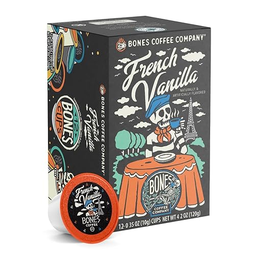 Bones Coffee Company Flavored Coffee Bones Cups French Vanilla Flavored Pods | 12ct Single-Serve Coffee Pods Compatible with Keurig 1.0 & 2.0 Keurig