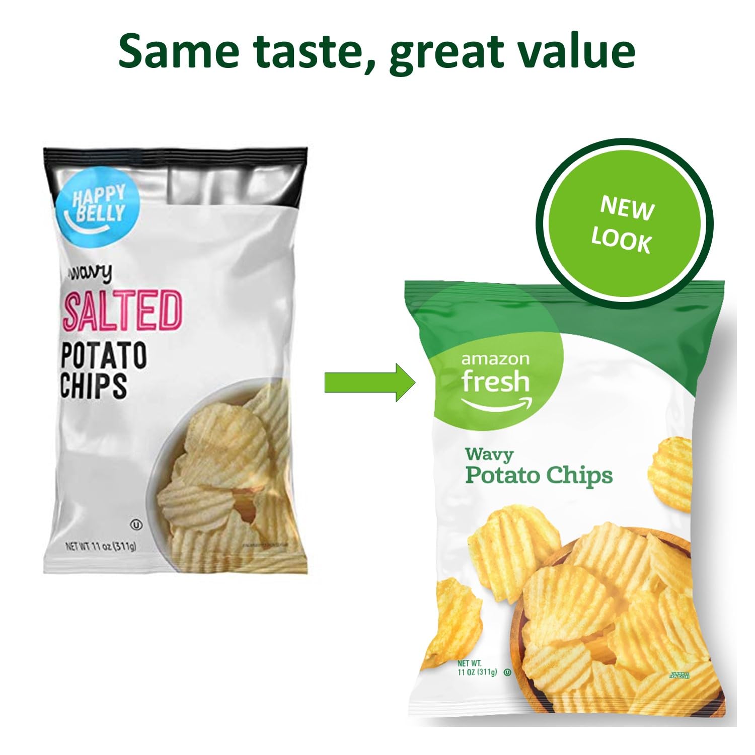 Amazon Fresh, Wavy Potato Chips, 11 Oz (Previously Happy Belly, Packaging May Vary)