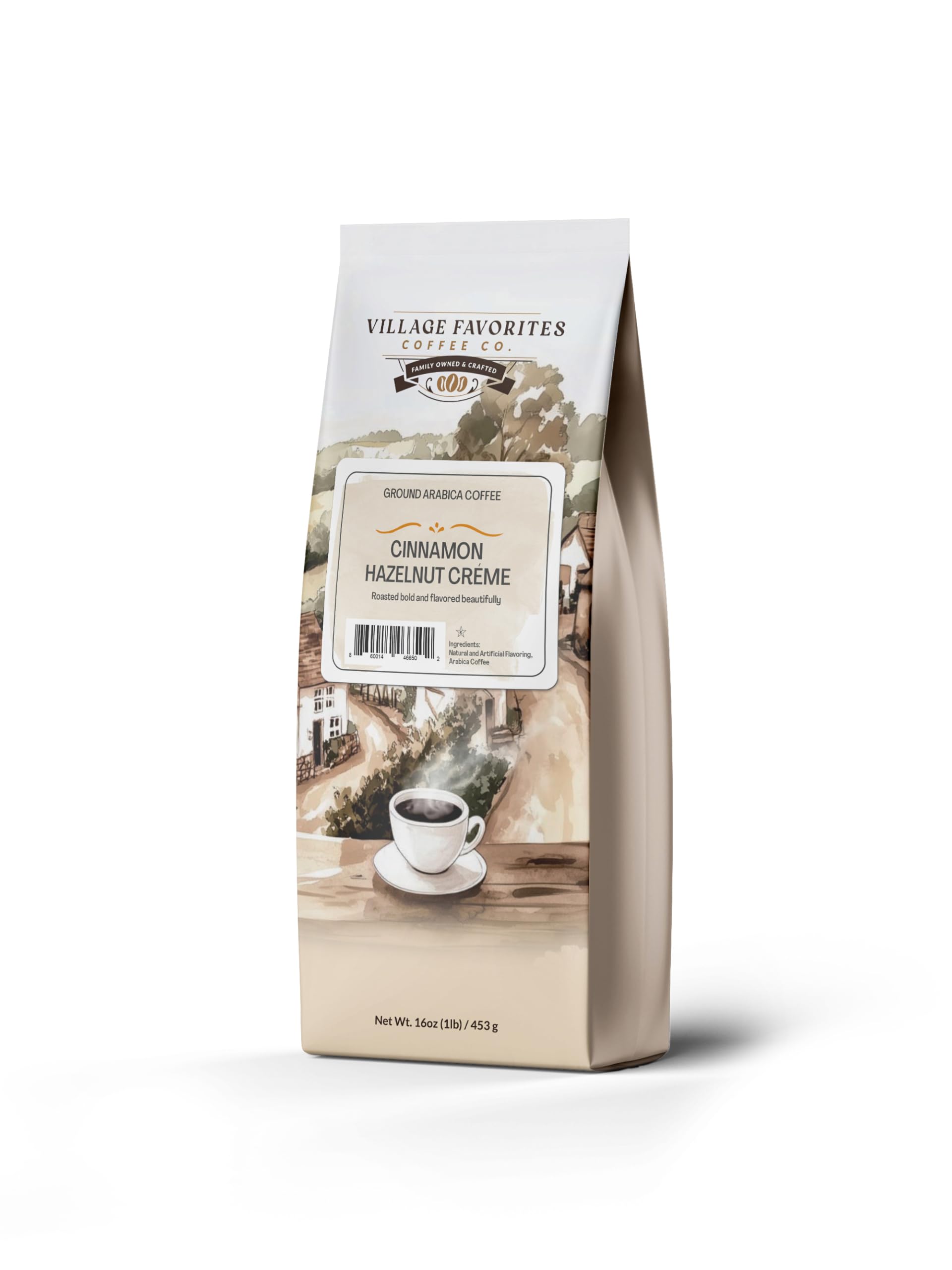 Village Favorites Flavored Coffee - Low Acid, Mold-Free, 100% Arabica, Slow Roasted Medium Roast, Smooth & Stomach Friendly, Ground, 1LB Bag (16oz)