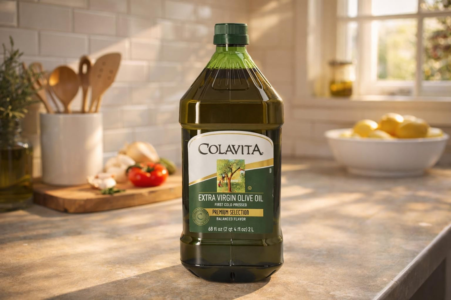 Premium Selection Extra Virgin Olive Oil, 68 Oz - First Cold Pressed, Ideal for Roasting, Baking, Dressings - Imported from Italy by Colavita