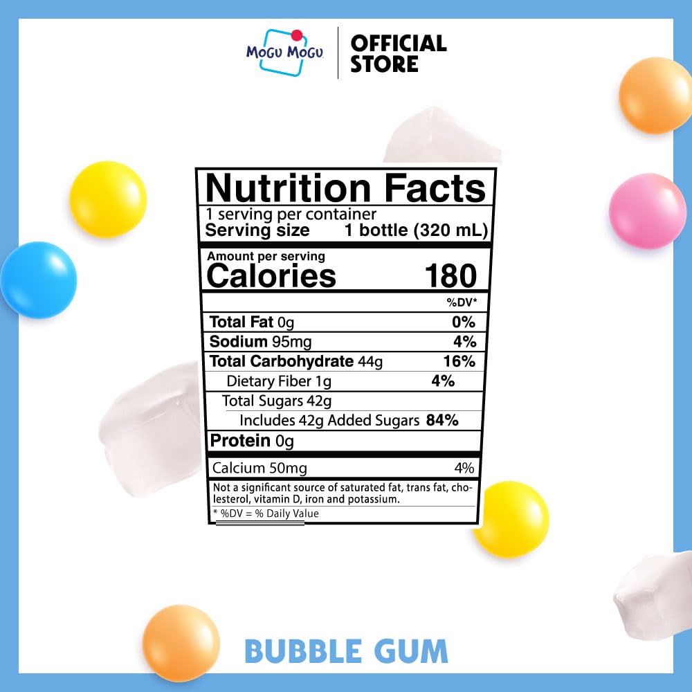 Mogu Mogu Drink Bubble Gum (6 Bottles) Delicious drinks made with nata de coco (coconut jelly). Fun chewable juice boxes for kids. Juice bottles made