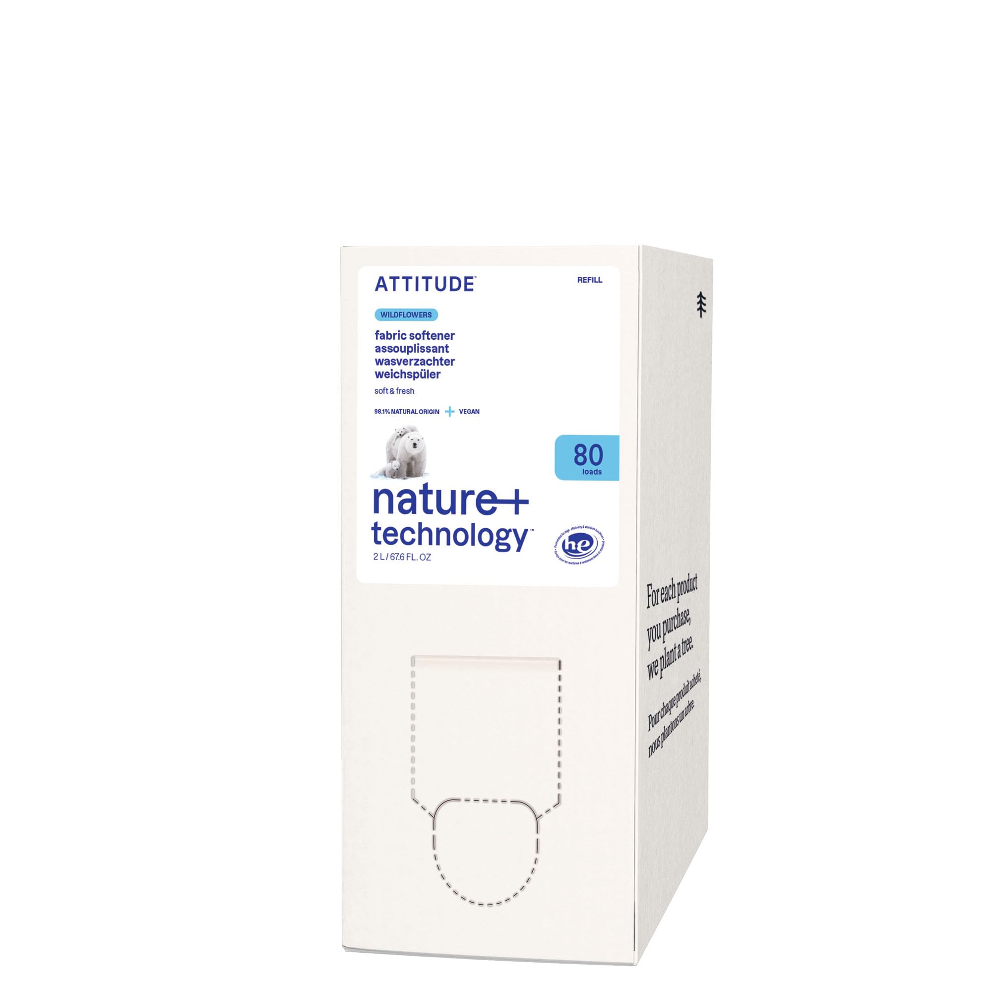ATTITUDE Liquid Fabric Softener Refill, Plant-Based & Vegan, HE Compatible, Naturally Derived, Wildflowers Scent, 80 Loads, 67.6 Fl Oz