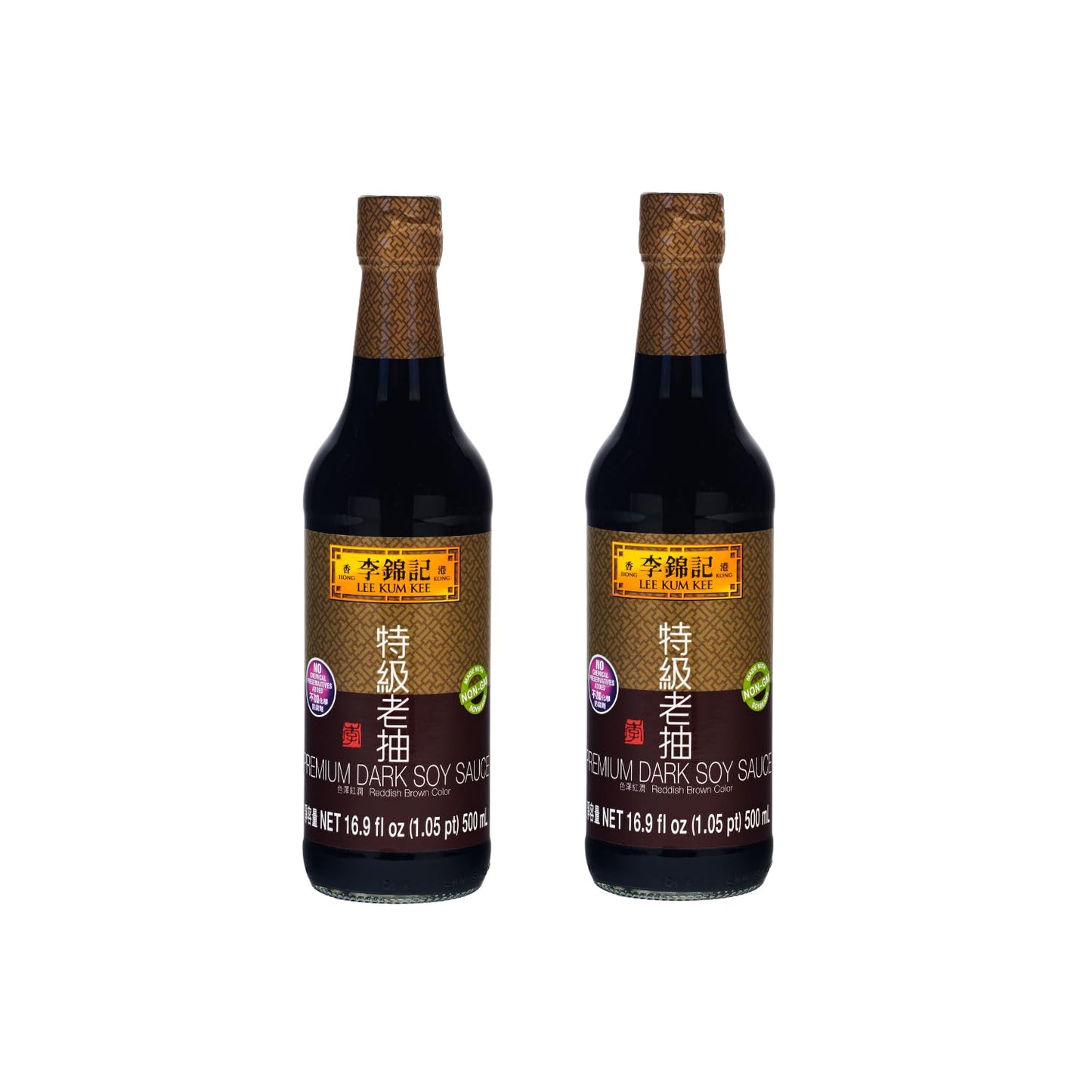 Lee Kum Kee Premium Dark Soy Sauce (16.9 oz - 2 Pack), Full-Bodied Naturally Brewed Soy Sauce, Non GMO Soybeans, Vegan, No MSG, Best for Adding