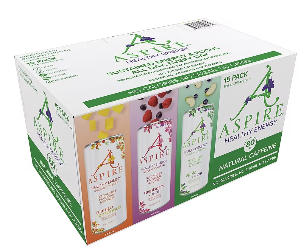 Aspire Healthy Energy Drinks Variety Pack, 15 pk./12 oz