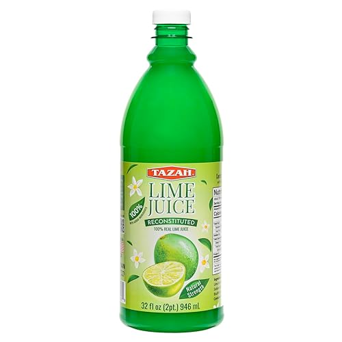 TAZAH 100% Real Lime Juice, Reconstituted - 32 fl oz (1 Qt) 946ml - Natural Flavor & Strenght - Ideal for Cooking, Cocktails, and Beverages - Kosher