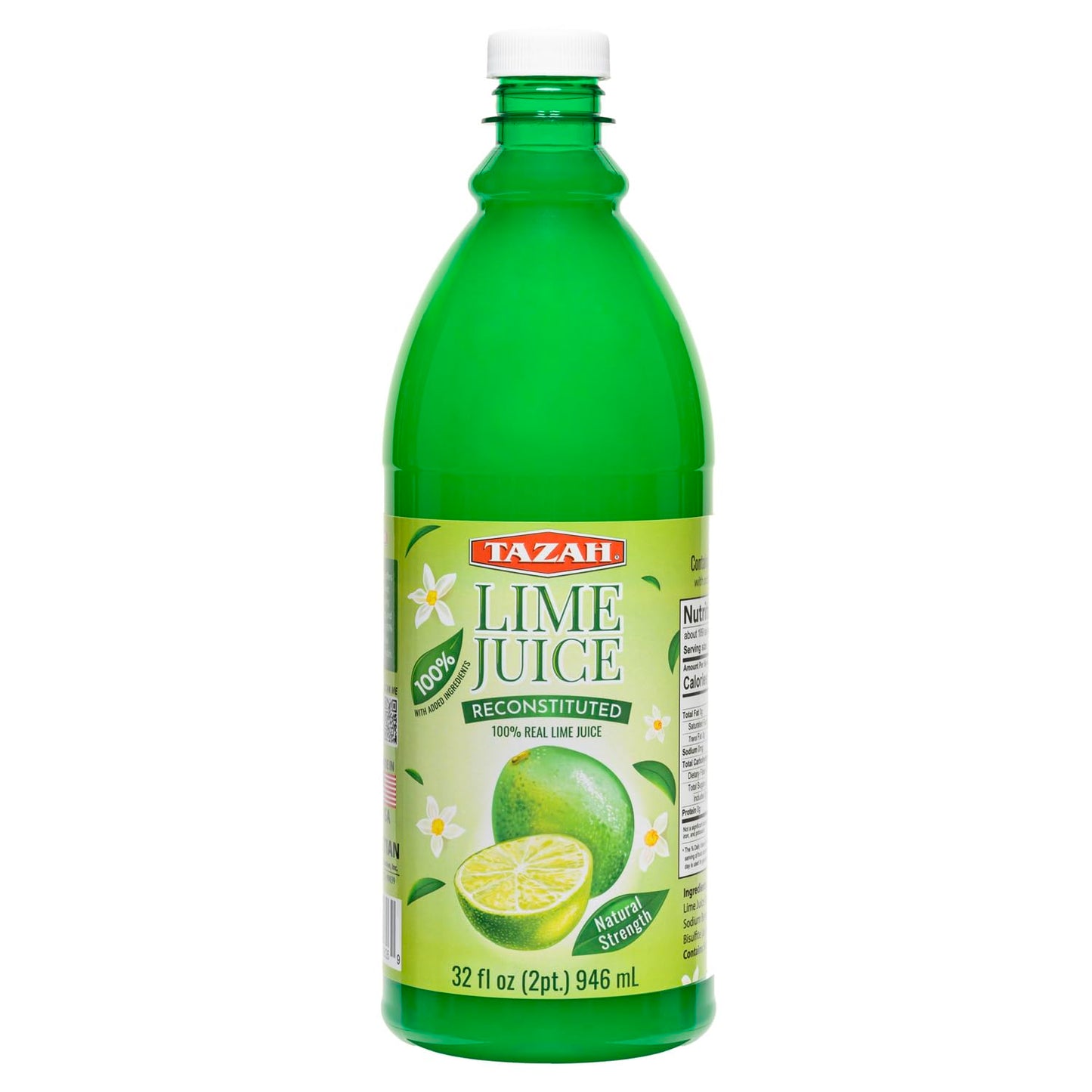 TAZAH 100% Real Lime Juice, Reconstituted - 32 fl oz (1 Qt) 946ml - Natural Flavor & Strenght - Ideal for Cooking, Cocktails, and Beverages - Kosher