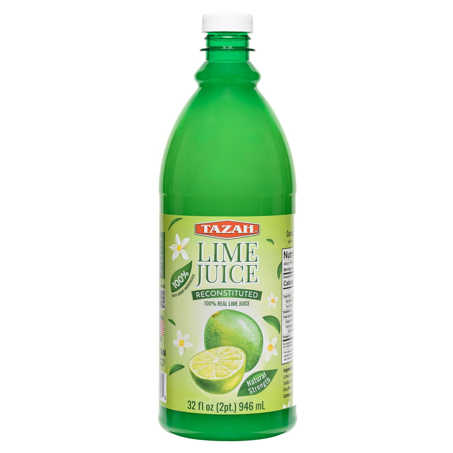 TAZAH 100% Real Lime Juice, Reconstituted - 32 fl oz (1 Qt) 946ml - Natural Flavor & Strenght - Ideal for Cooking, Cocktails, and Beverages - Kosher