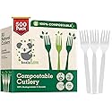100% Compostable Forks 500 Large biodegradable Disposable Compostable Cutlery Silverware Utensils durable and heat resistant alternative to plastic