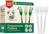 100% Compostable Forks 500 Large biodegradable Disposable Compostable Cutlery Silverware Utensils durable and heat resistant alternative to plastic