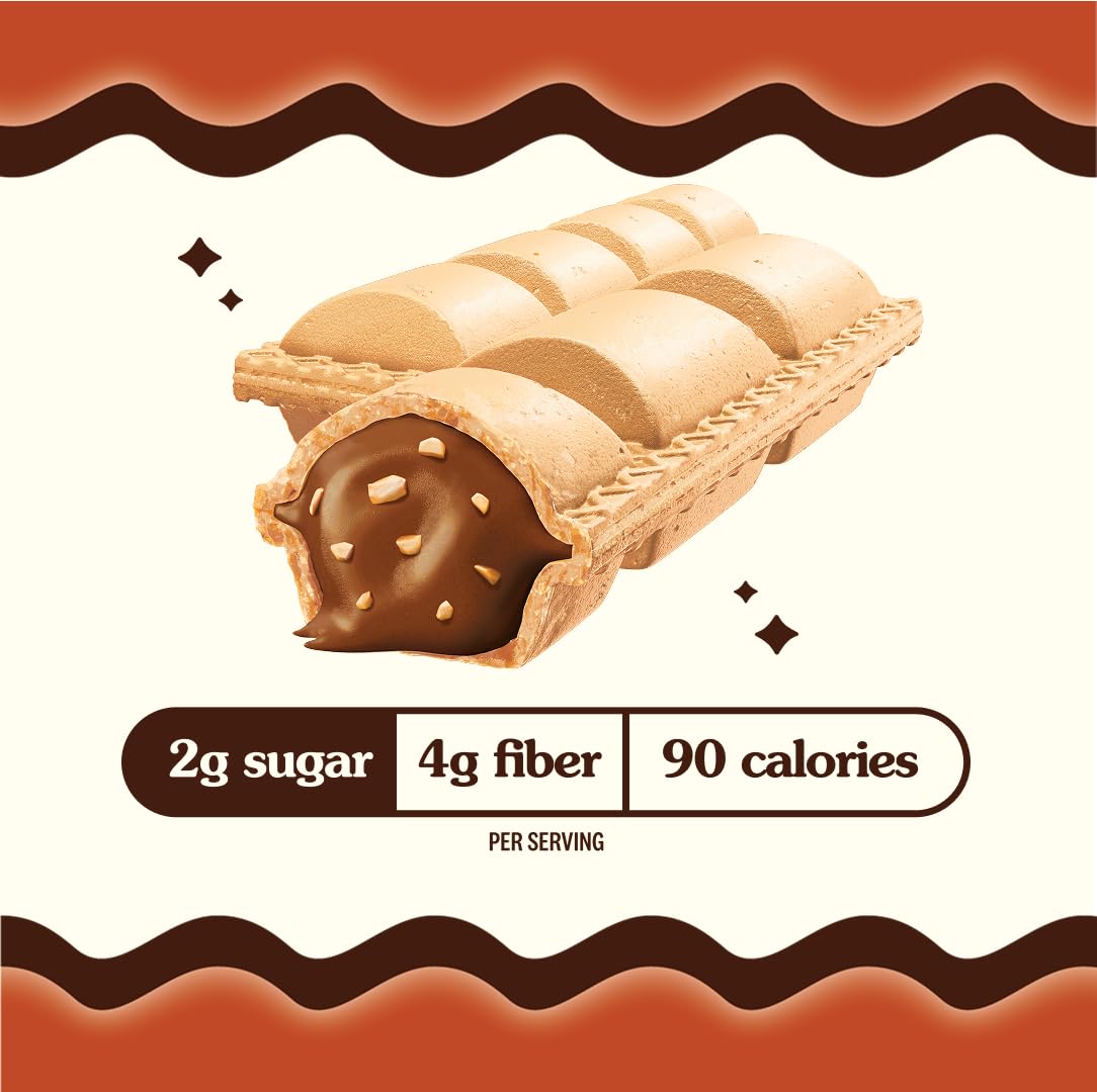 Rip Van Crispy Dunes Vegan Chocolate Hazelnut Wafer Sticks - Low-Calorie Keto Snack with Hazelnut Cream Filling, 90 Calories, Non-GMO, Prebiotic Fiber