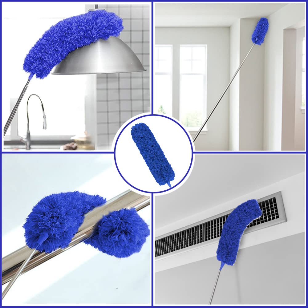 Buysenton Microfiber Duster, 8PCS Feather Duster with 100 Inch Telescoping Extension Pole, Reusable Bendable Dusters, Washable Lightweight Dusters