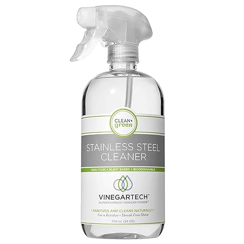 Clean+Green VinegarTech Stainless Steel Cleaner to Remove Residue, Fingerprints and Smudges, 24 Fl Oz - Eco-Friendly, Plant-Based Vinegar Spray