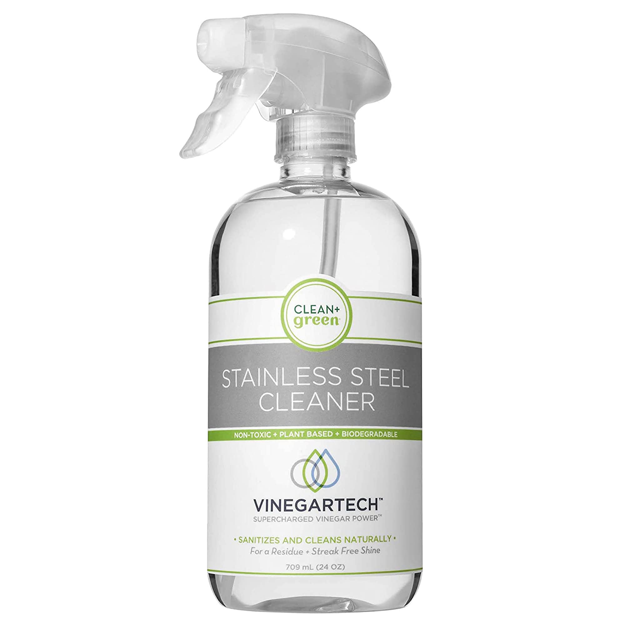 Clean+Green VinegarTech Stainless Steel Cleaner to Remove Residue, Fingerprints and Smudges, 24 Fl Oz - Eco-Friendly, Plant-Based Vinegar Spray