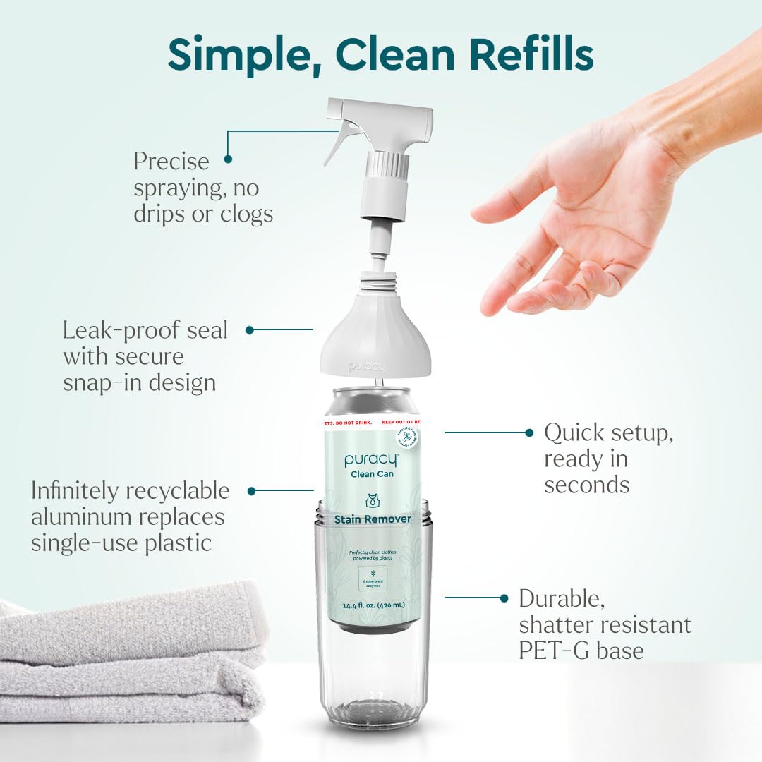 Puracy Natural Stain Remover - Clean Can - Fabric Stain Remover for Clothes Laundry - Stain Treater - Active Enzyme Laundry Stain Remover Spray - Spot