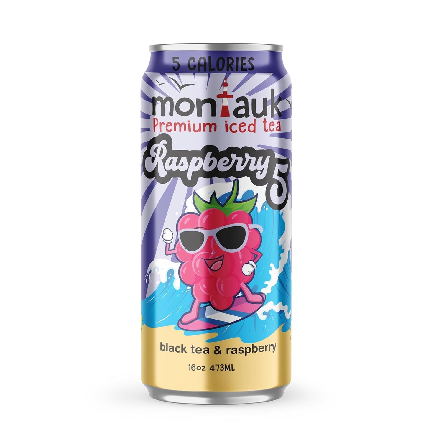 Montauk Premium Iced Tea, Ready-to-Drink Tea, 16 fl oz Cans (Pack of 12, Raspberry)