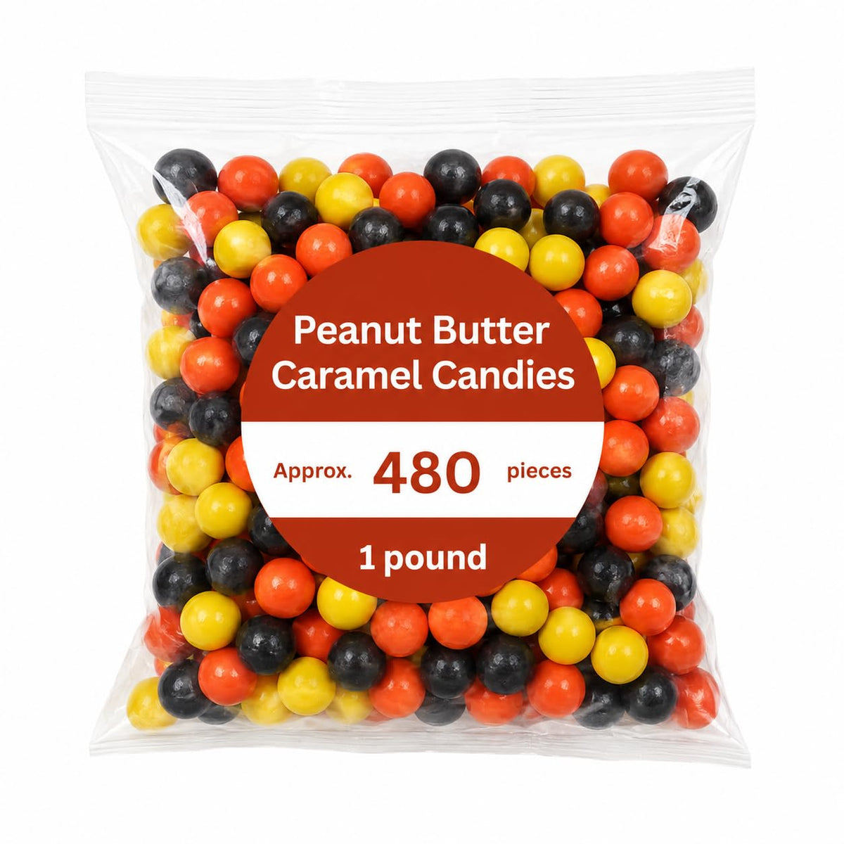 Caramel and Peanut Butter Candy Coated Pieces Bulk Bag - 1 lb (Approx. 50 pieces)