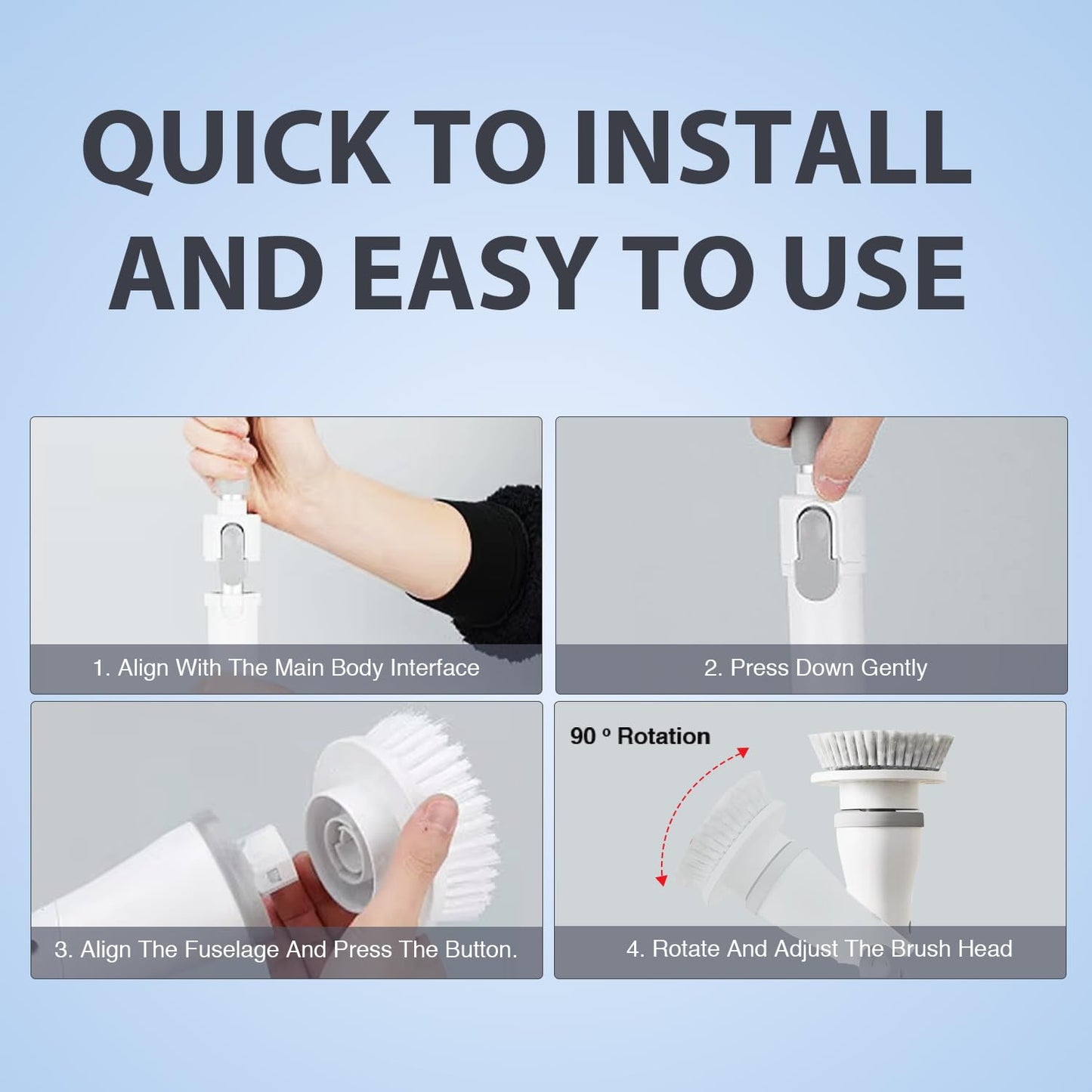 Greater Range Electric Spin Scrubber - Cordless Cleaning Head with 6 Replaceable Brushes - 90° Rotatable - Ideal for Floor, Window, Cars - Ivory White