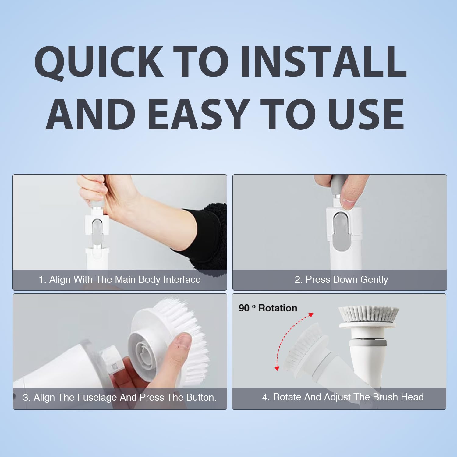 Greater Range Electric Spin Scrubber - Cordless Cleaning Head with 6 Replaceable Brushes - 90° Rotatable - Ideal for Floor, Window, Cars - Ivory White