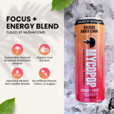 Mycopop Functional Mushroom Energy Drink, Caffeine-Free, 25 Calories, with Lions Mane & Cordyceps, Hibiscus Ginger Lemon Flavor, 12 fl oz