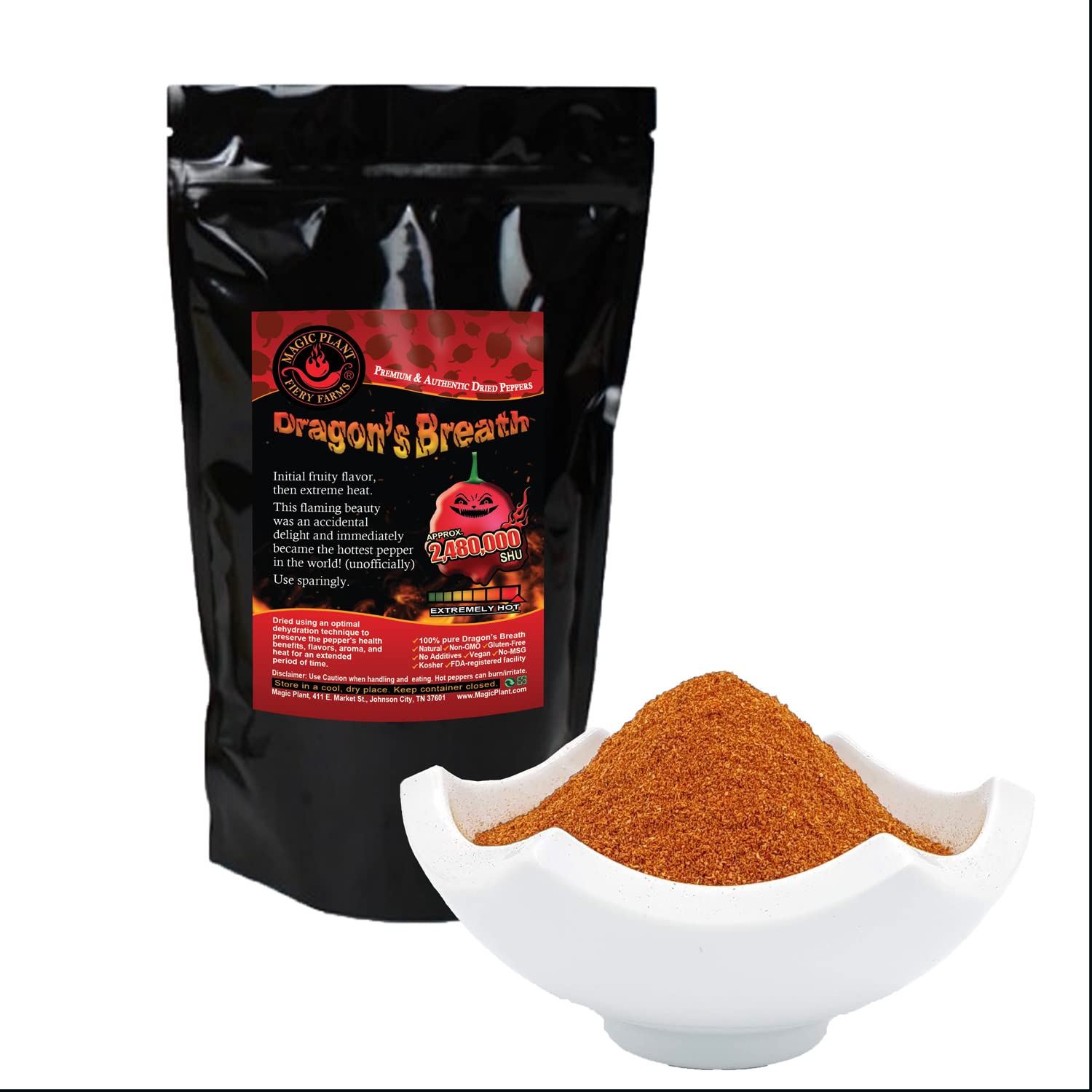 Magic Plant Dragon's Breath Pepper Whole Pods - 1 Kg / 35 oz (Bulk) Intensely Hot Dried Red Chiles - 1.2M to 2M+ SHUs, No Additives