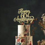 AROKIPPRY golden Glitter Happy 60th Anniversary Cake Topper - for Wedding Anniversary/Company Anniversary Party / 60th Birthday Party Decorations