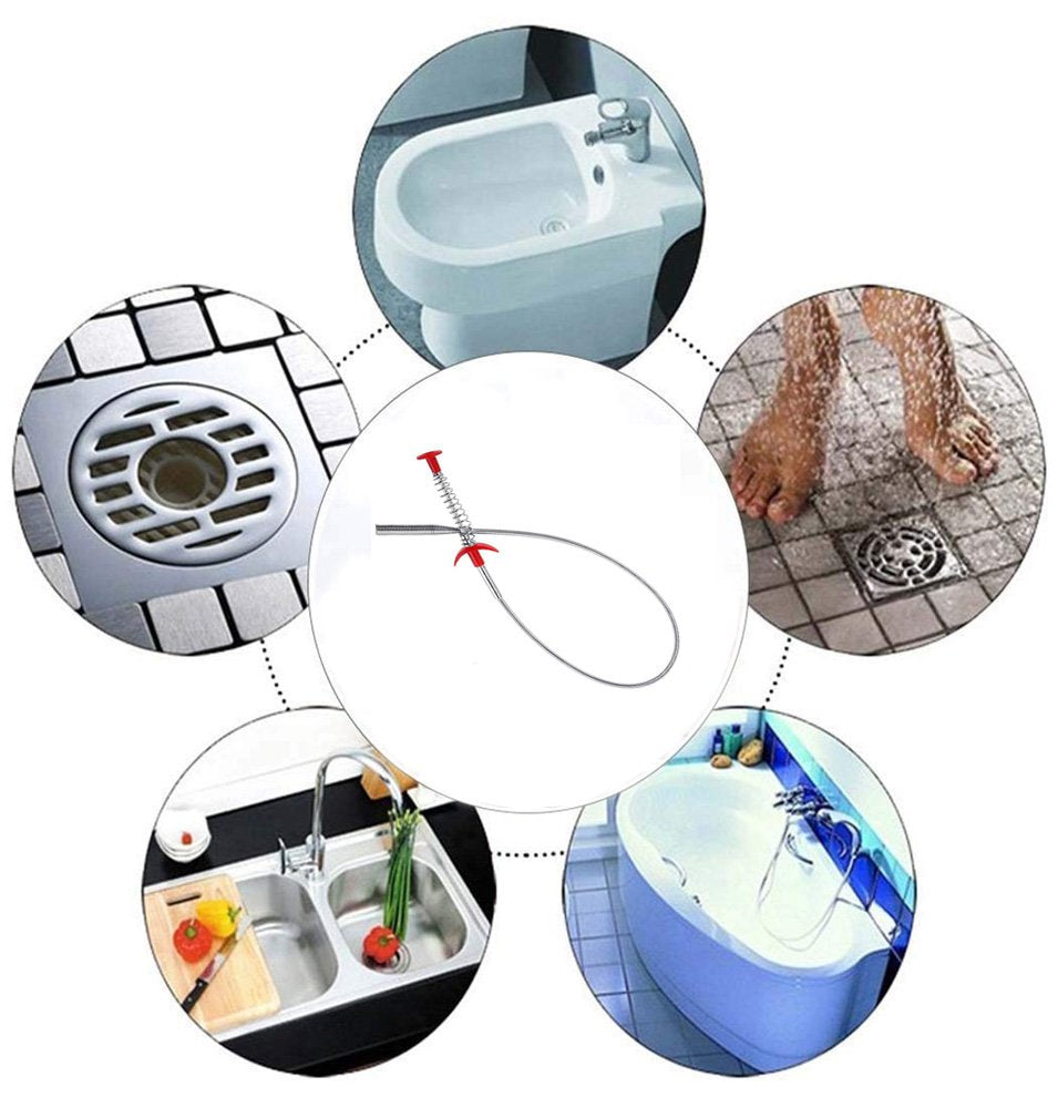 Kaxich Drain Clog Remover, 4pcs Stainless Steel Hair Catcher Clog Remover 23.6 Inch Spring Pipe Dredging Cleaning Tools Drain Relief Sewer Hair