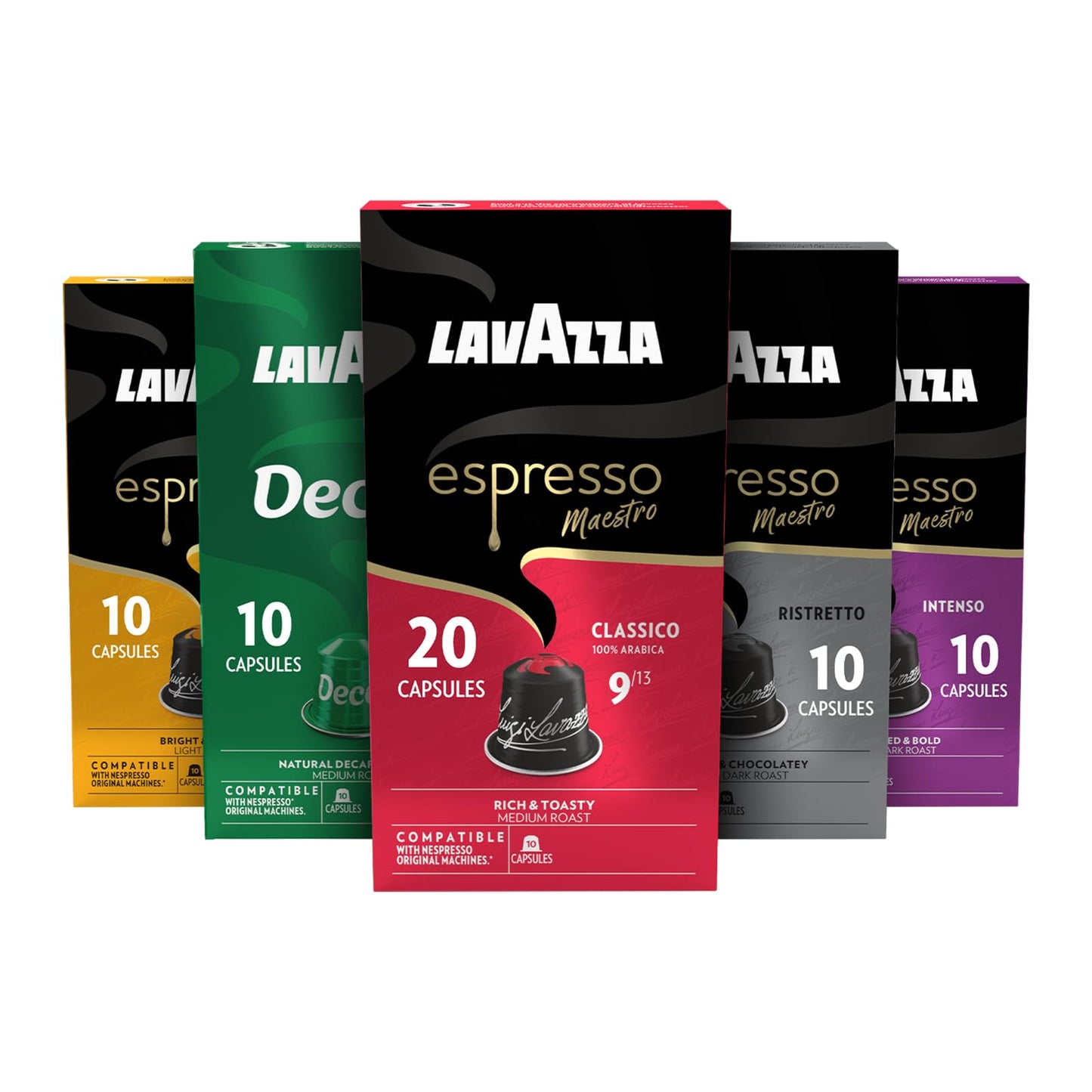Lavazza Espresso Variety Pack of Aluminum Capsules Compatible with Nespresso* Original Machines, Contains Light, Medium, and Dark Espresso Roast (60