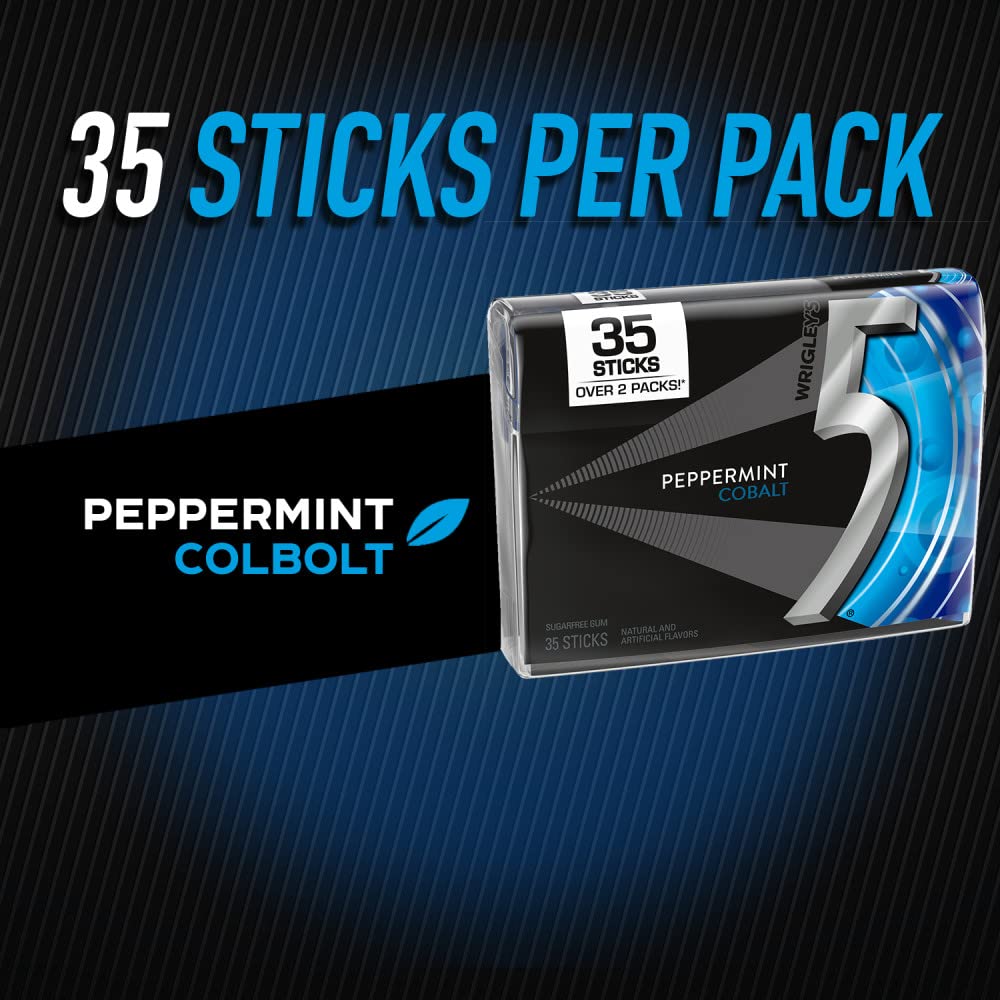 5 GUM Peppermint Cobalt Sugar Free Chewing Gum Refreshing Cooling Minty Flavor Five Gum, 35 Stick (6 Pack)
