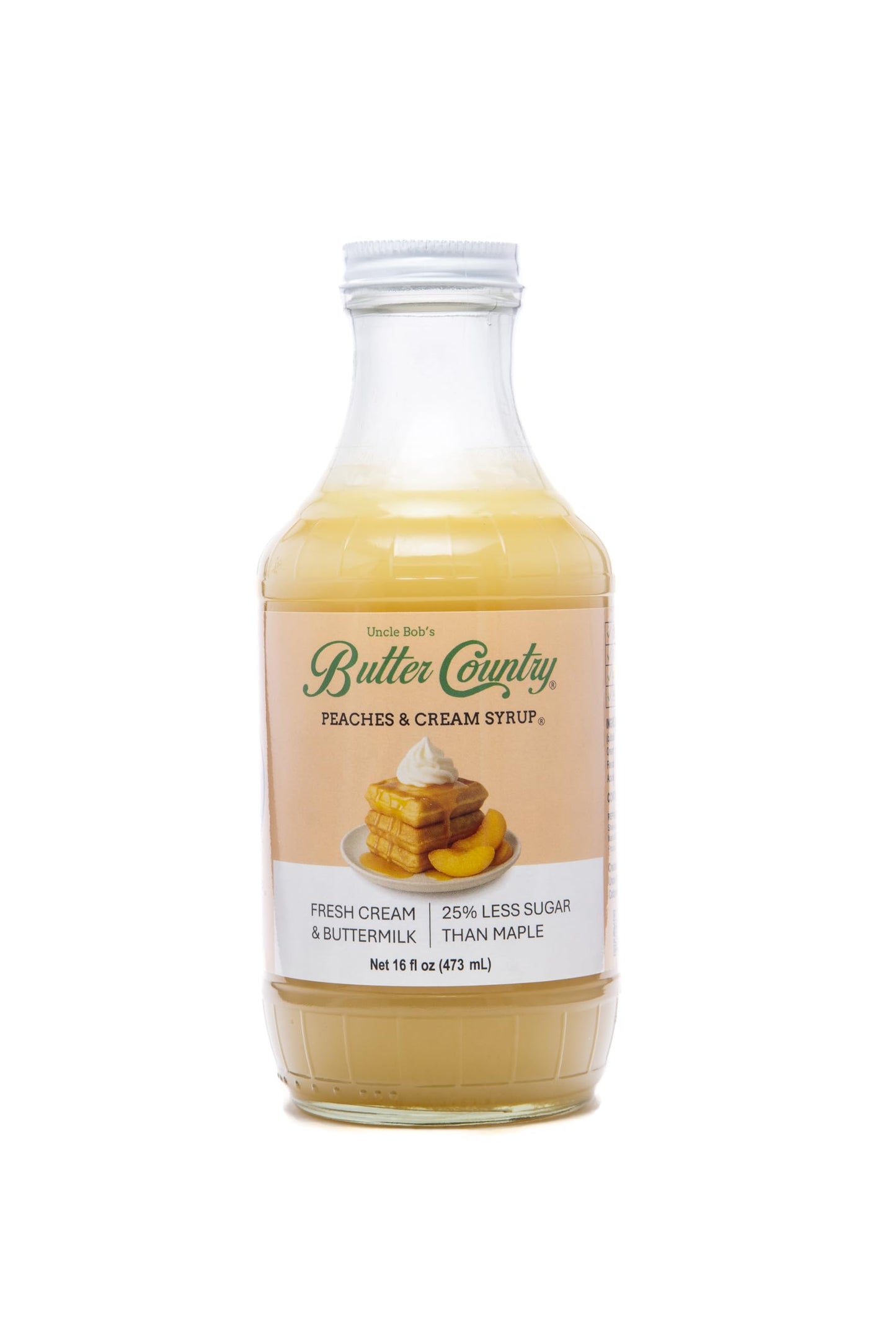 Butter Country Rich & Creamy Peach Syrup for Pancakes and Waffles, All Natural Fruity Topping Use on Drinks, Desserts, French Toast - 16 fl oz Bottle