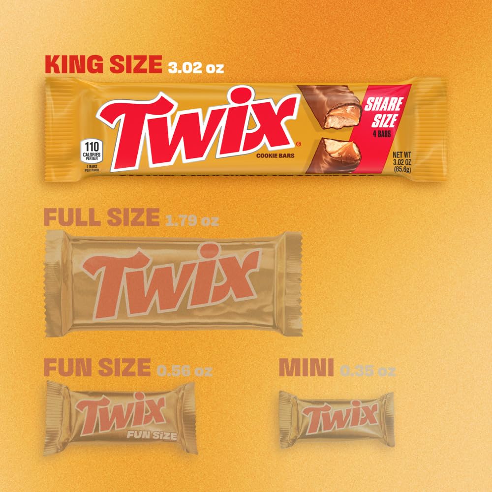 Twix, Milk Chocolate Caramel Cookie Candy Bars, Share Size, 3 Ounce
